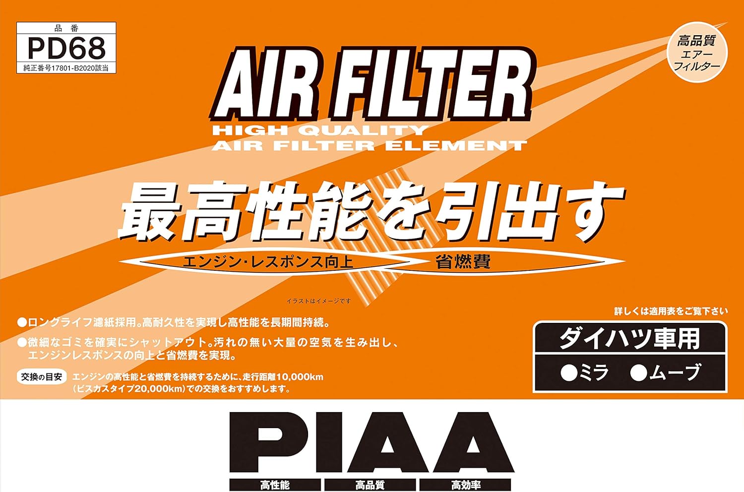 Amazon Piaa エアーフィルター 1個入 ダイハツ車用 ミラ ムーヴ 他 Pd68 車 バイク 車 バイク