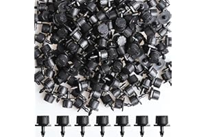 Fezog 120/200 Pcs Adjustable Irrigation Drippers Sprinklers, 1/4 Inch Barbed Drip Emitters Drip for 4mm/7mm Tube Watering System (Black/120P)