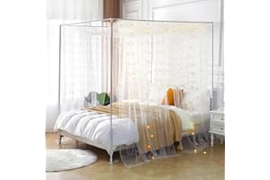 WANFASO White Sequins Bed Canopy for Girls Adults, Sheer Twin Canopy Bed Curtains, Princess Canopy Scarf with Lights for Bed Room Decor (2 Panel)