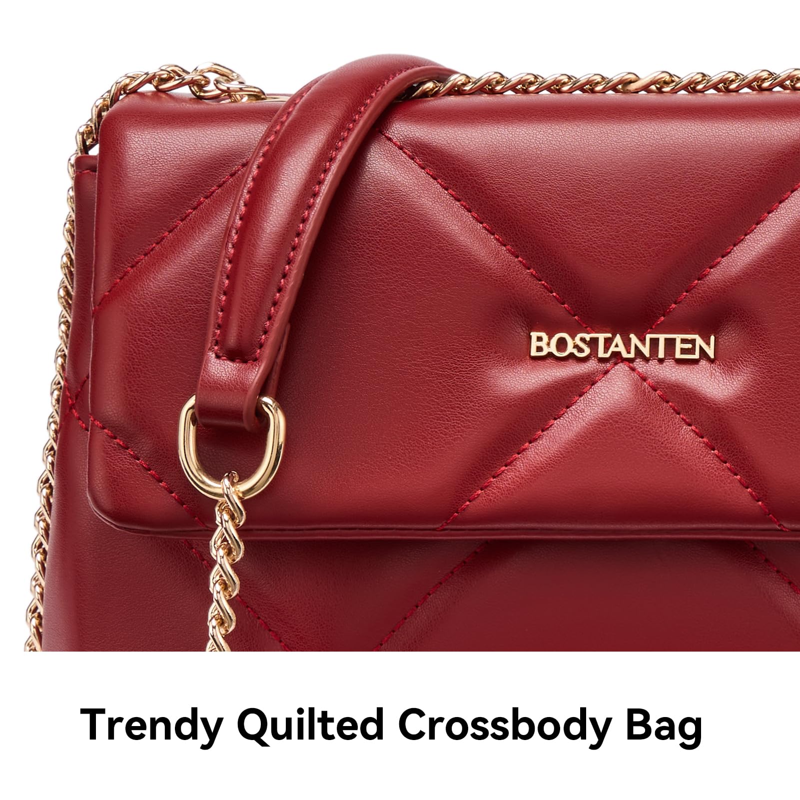 BOSTANTEN Shoulder Bag for Women Small Purse Vegan Leather Quilted Crossbody Bags With Chain Trendy Ladies Handbags