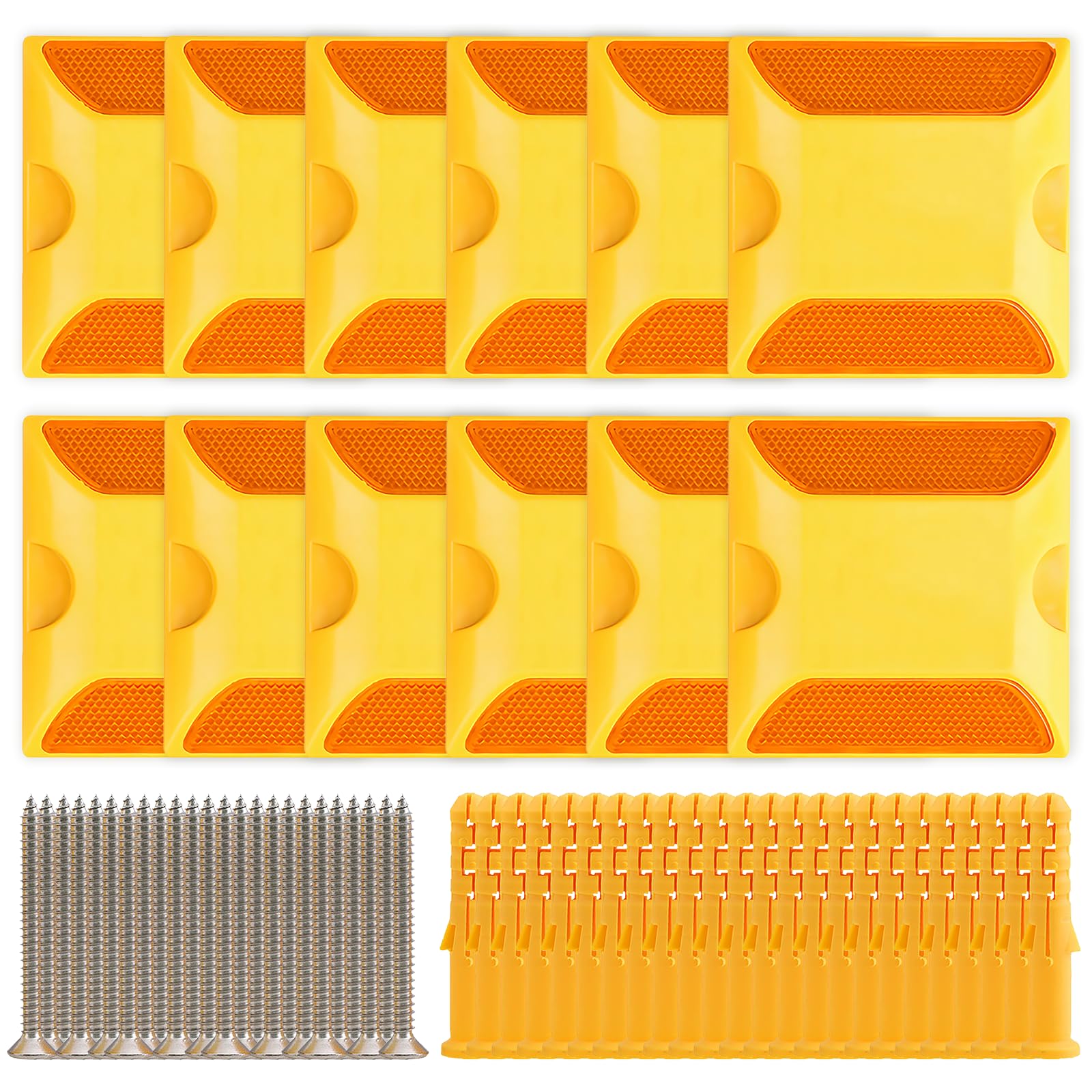 Photo 1 of "IoF 12-Pack Reflective Lane Markers Lane Reflector Road Pavement Markers (4 x 4 Inch) Asphalt Markers Suitable for Speed Bumps,Sidewalks,Crosswalks,Highways and Driveways with Anchor Bolts"