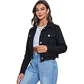 YILANUOYI Women's Cropped Jean Jacket Button Up Casual Ripped Frayed Washed Denim Jacket