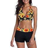 Women's Sporty Two Piece Swimsuits Halter Push Up Bathing Suits Athletic Swimwear for Women