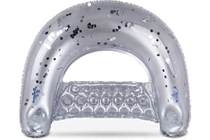 POZA Inflatable Pool Float Chair - Luxurious Lounger Filled with Sparkle Confetti, 2 Built in Cup Holders & Handles, Water Floating Chair for Beach, Lake & Swimming Pool - 48 x 38 Inch