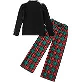 SODLON Girls Clothes Kids Fall Winter Outfits Long Sleeve Top Plaid Pants Casual Little Girl Clothing