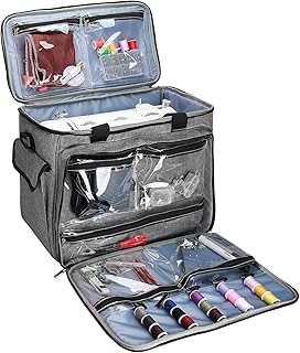 ProCase Universal Nähmaschinentasche Tragetasche für Nähmaschinen in Standardgröße Brother Singer und Janome, Nähmaschinen Tasche mit Aufbewahrungsfächern für Nähzubehör und Schultergurt -Grau