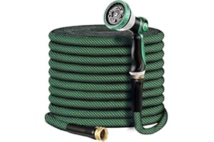 RELXITL Non-Expandable Garden Hose 100feet, Felxible Water Hose with 10 Function Hose Nozzle, Lightweight, Tangle Free, Rust Proof for Yard - 2025 Model(Blue or Green)