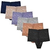 Xlndsoea High Waisted Lace Thong for Women Plus Size Panties 6 Pack | resistant long-lasting lace,tummy-control high-rise cut,zero visible panty lines,machine-wash safe,great for formal outfits,