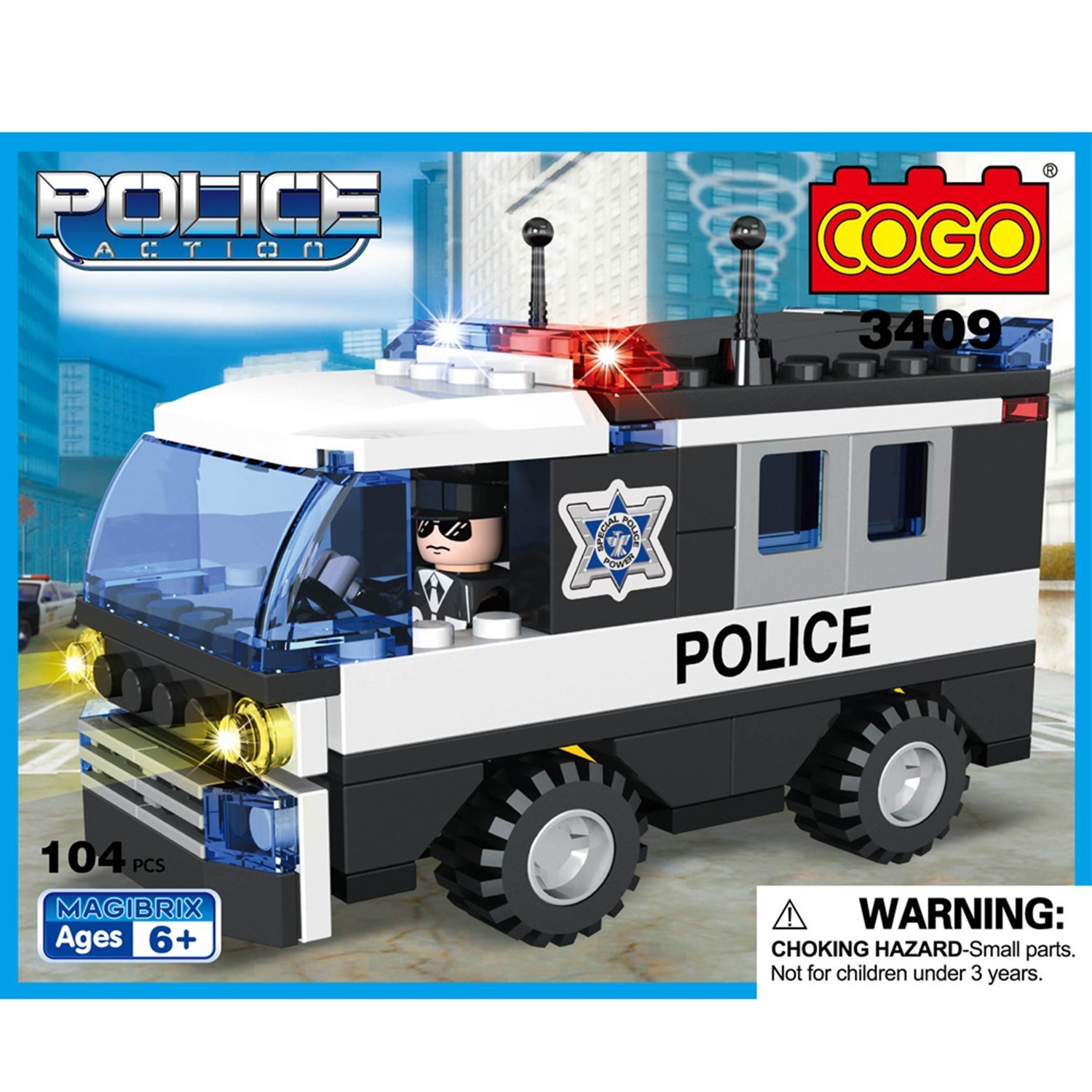 COGO Police Car Vehicle Truck Toy With Policeman Dolls Cruiser Bricks