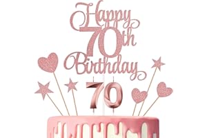 Lecferrarc 70th Birthday Cake Decorations, 70th Birthday Candles Cake Numeral Candles and Glitter Happy 70th Birthday Cake Toppers Set for Birthday Party Supplies (Rose Gold)