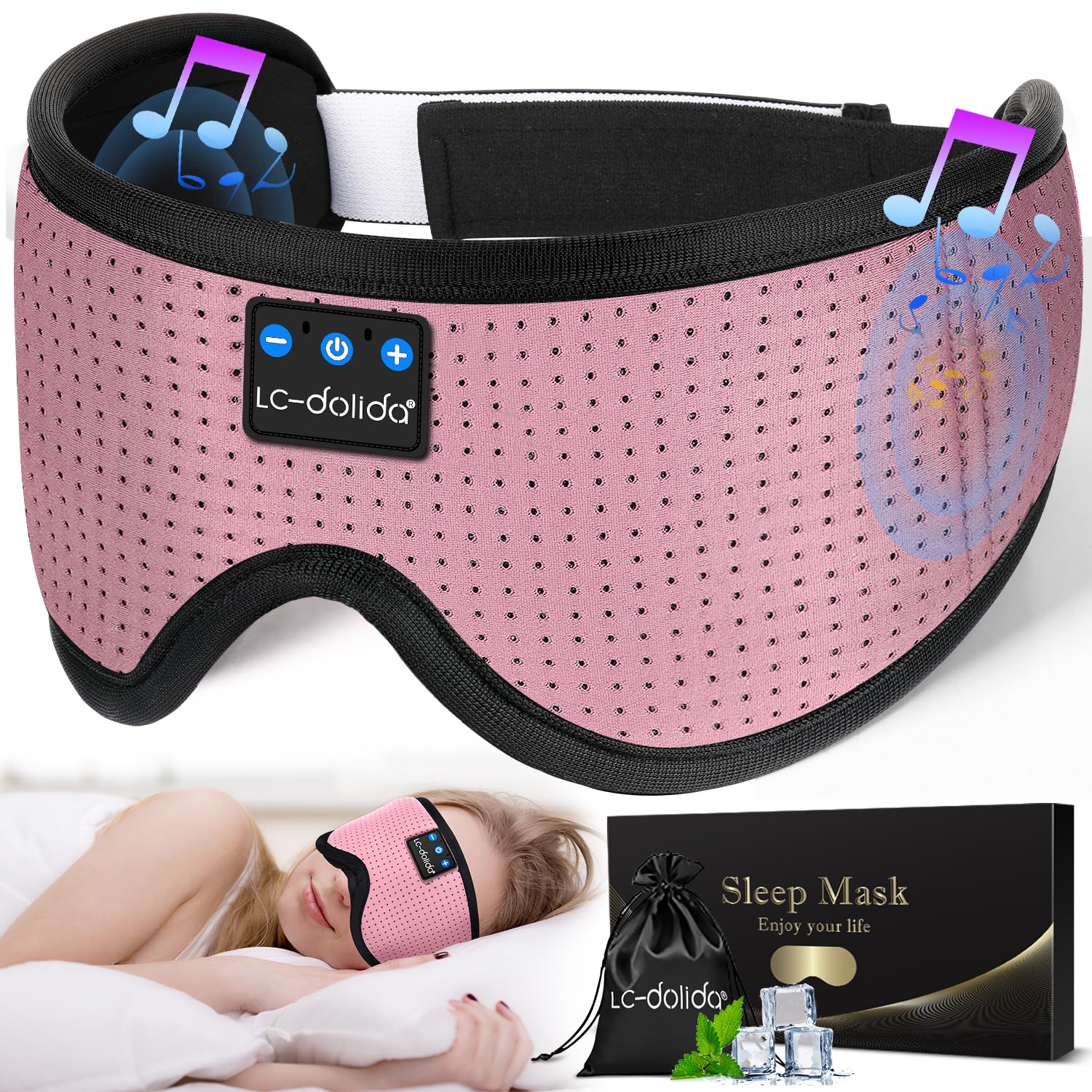 Photo 1 of LC-dolida Sleep Headphones, Sleep Mask Bluetooth Wireless Music Eye Mask, Sleeping Headphones for Side Sleepers Sleep Mask with Bluetooth Headphones Ultra-Thin Stereo Speakers Perfect for Sleeping
