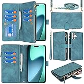 Jaorty Crossbody Wallet Compatible with iPhone 17 Phone Case for Women Men, with Card Holder,6.3 Inch, Purse with Shoulder Lanyard,[Wrist Strap], Zipper Pocket PU Leather, Blue