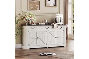 VIPBEAR Buffet Cabinet with Drawers,65" Large Kitchen Storage Cabinet with 3 Drawers and 4 Doors,Wood Coffee Bar Cabinet Buffet Table,Wine Bar Storage Cabinet for Kitchen Dining Room, Living Room, white