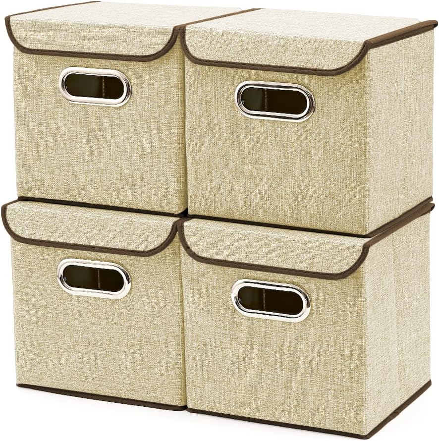 Storage Bins [4Pack] EZOWare Linen Fabric Foldable Basket Cubes
