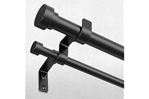WOLISTSA Double Curtain Rod, 1 Inch Black Extra Long Dual Curtain Rods 72 to 144 Inch with Aluminium Modern End Cap Finial, Adjustable Heavy Duty Window Treatment Rods, Telescopic Metal Double Drapery Pole Set