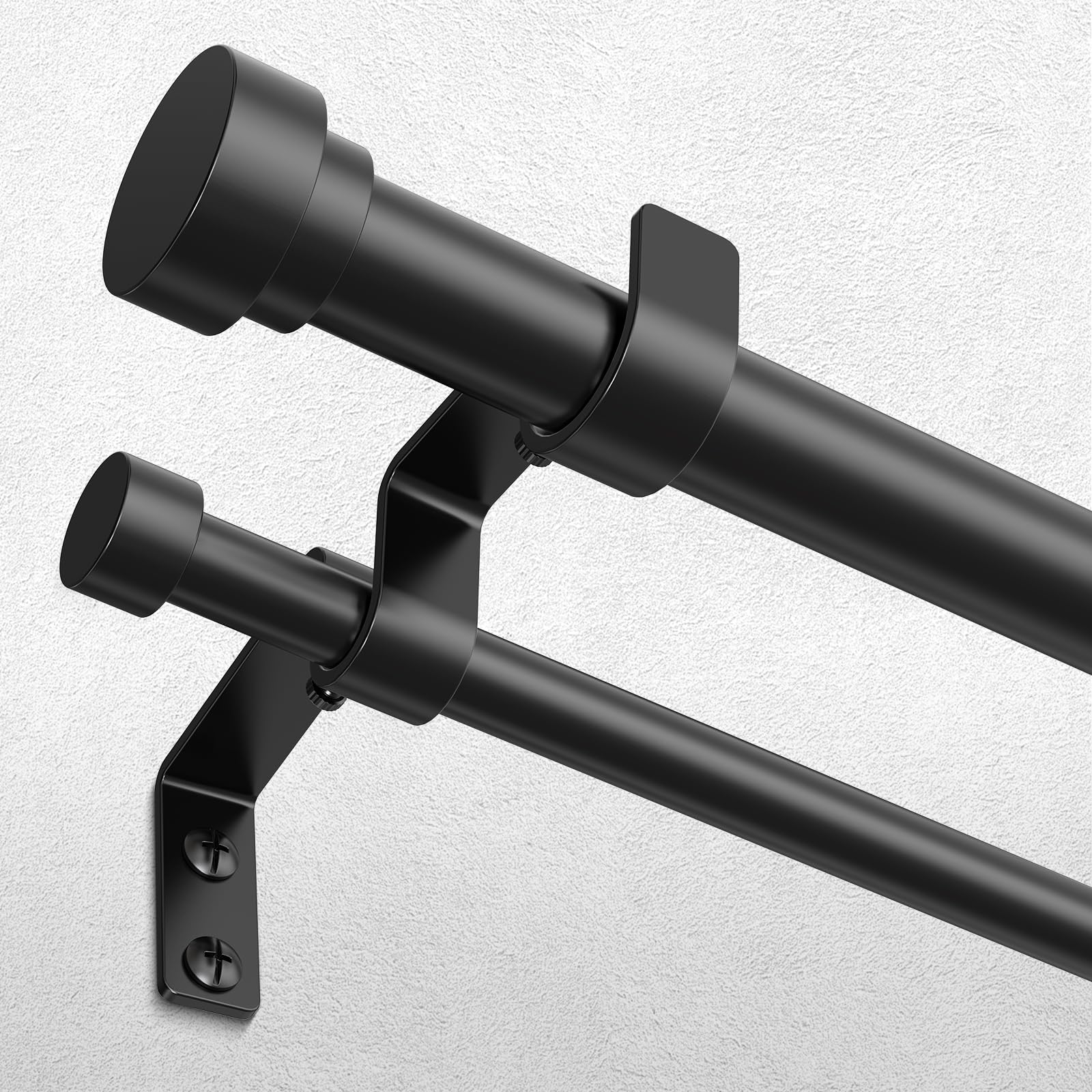 Photo 1 of Double Curtain Rod, 1 Inch Black Extra Long Dual Curtain Rods 72 to 144 Inch with Aluminium Modern End Cap Finial, Adjustable Heavy Duty Window Treatment Rods, Telescopic Metal Double Drapery Pole Set