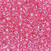 John Bead Czech Glass Seed Beads 6/0 Hot Pink Silver Lined Beads for Jewelry Making Crafts, 23g Vial