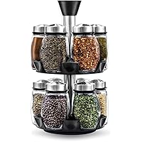 12-Jar Revolving Spice Rack Organizer - Spinning Countertop Herb and Spice Rack Organizer with 12 Glass Jar Bottles…
