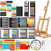 MEEDEN 72PCS Deluxe Acrylic Paint Set, Artist Painting Kit with Beech Wood Tabletop Easel, 48 Colors x 22ml Acrylic Painting Set, Canvas, Paint Brushes, Art Supplies for Adults, Beginners