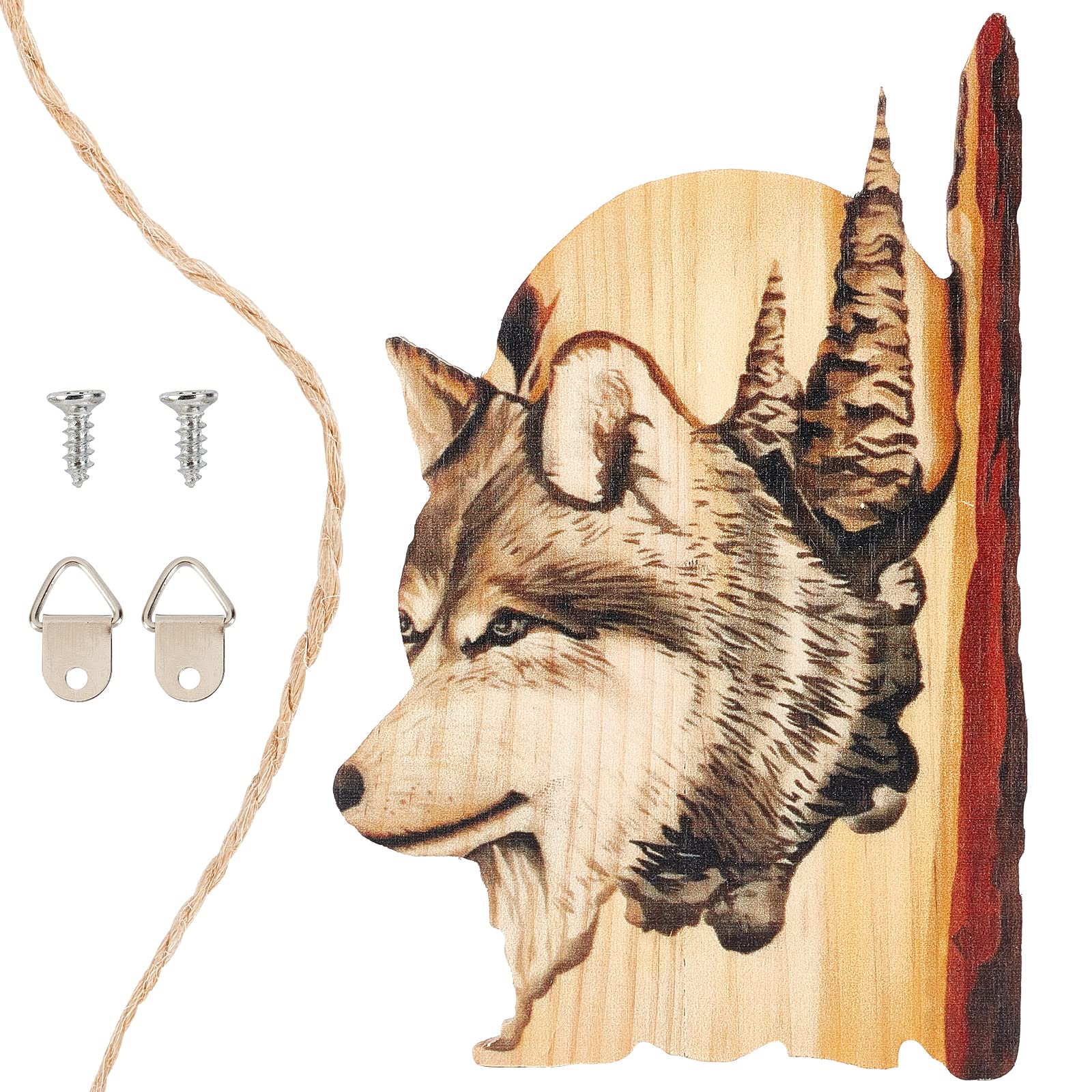 CREATCABIN Wolf Animal Carving Handcraft Wood Wall Hanging Sign Rustic Carved Wooden Plaque Wall Art Gift for Farmhouse Home Decor Office Bar Pub Decoration 4.92 x 7.52inch
