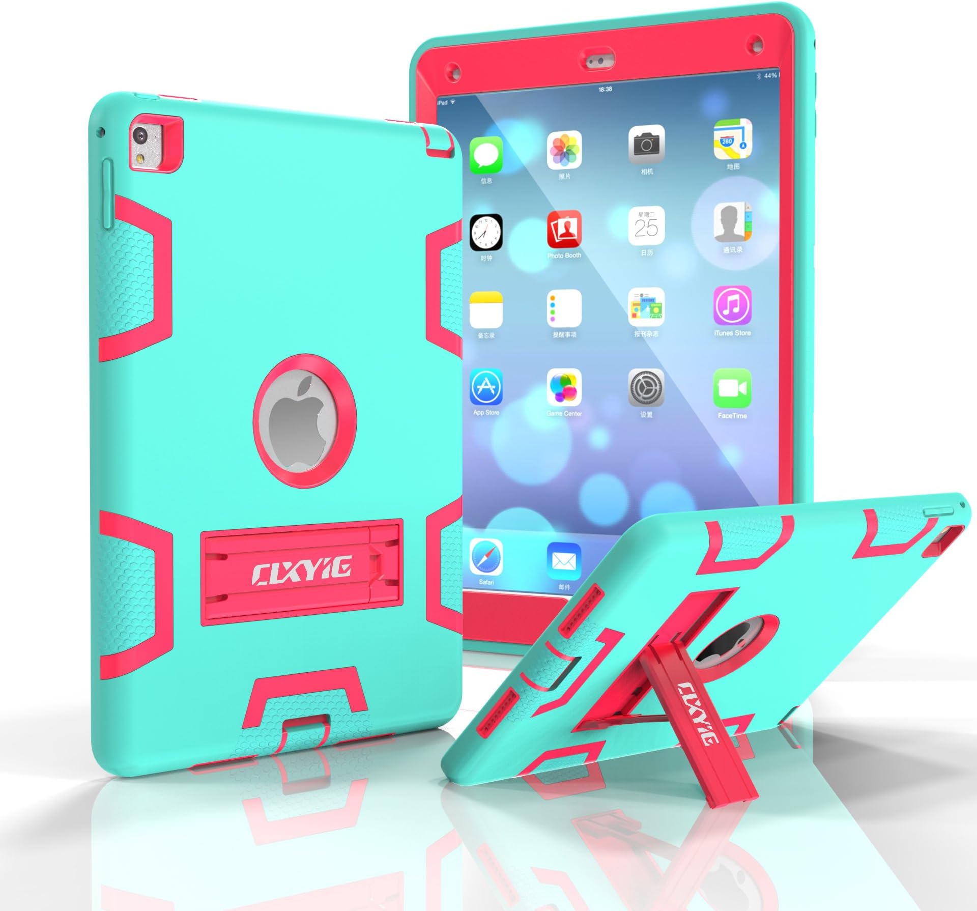 iPad Pro Case (9.7 Inch) ,CLXYIG ArmorBox [Three Layer] Convertible [Heavy Duty] Rugged Hybrid Protective With Kick Stand Case For Apple iPad Pro 9.7 Inch (Aqua,RoseRed)