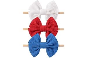 yoyokid 4th of July Headband, 3pcs Baby Girls Hairband Red White and Blue Bows Elastic Hair Bands Patriotic Accessories for Newborn Little Girls Kids Infant
