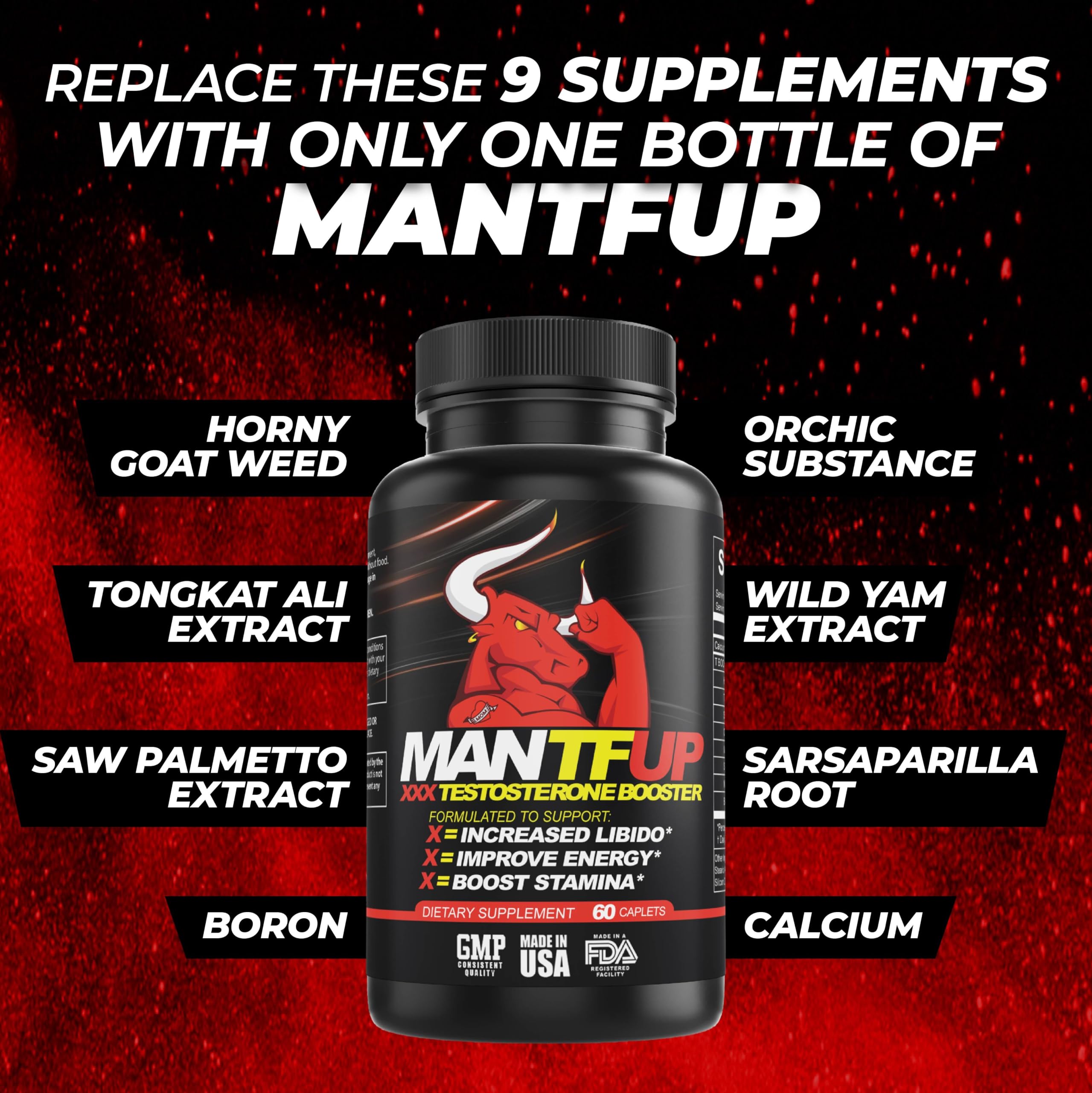 Vitality Enhancer for Men | Fast-Acting Testosterone Booster & Daily Supplement to Support Male Health & Libido | Potenciadores de Testosterona | Made in USA (1 Month Supply, 60 Caplets)