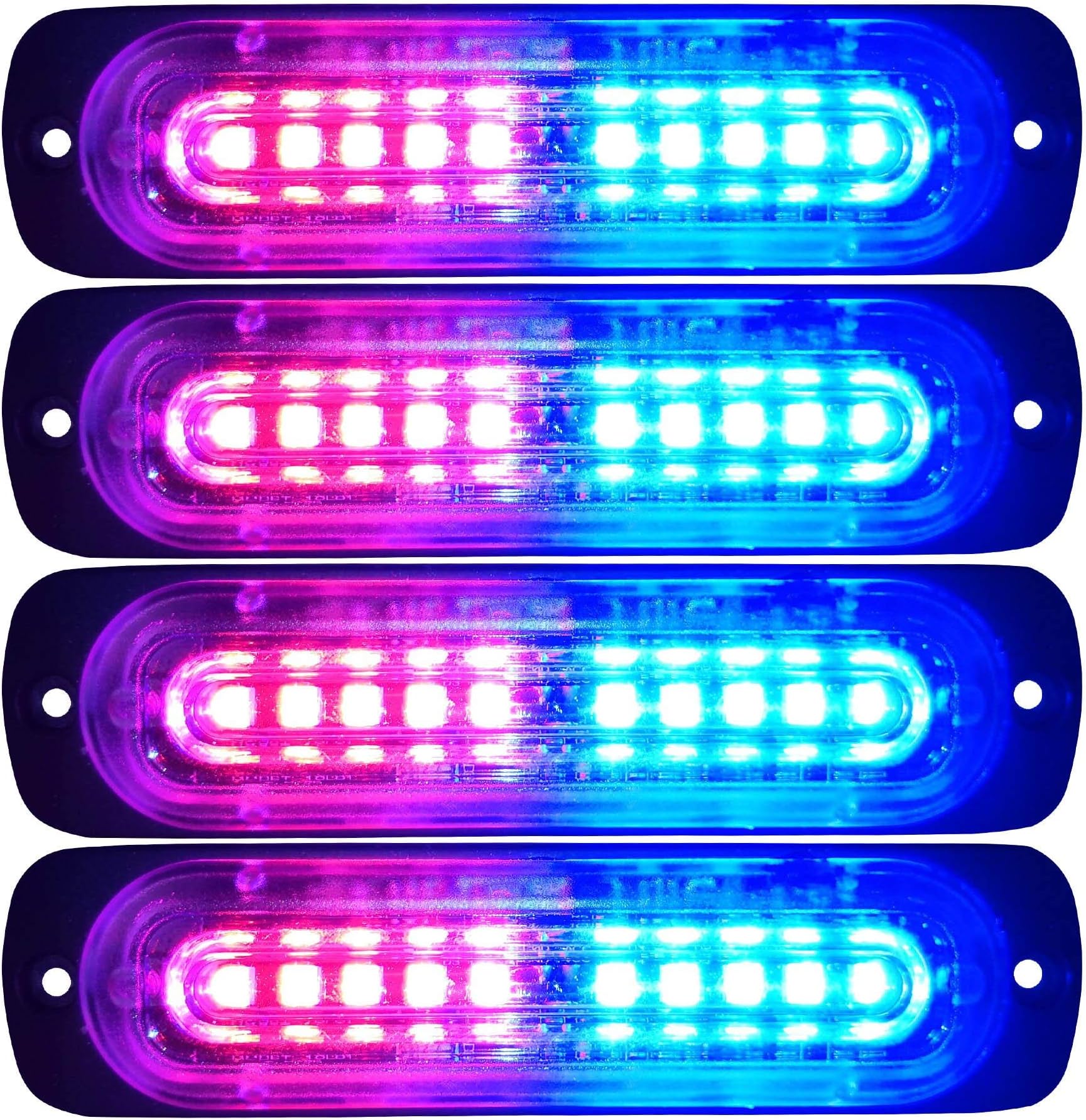 4-Pack 4.4-Inch 10 LED Ultra Slim Strobe LED Lights External Emergency Surface Mounting Lights (Red/Blue)