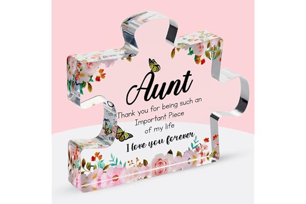 VELENTI Aunt Gifts from Niece - Engraved Acrylic Block Puzzle Piece - Cute Auntie Present with Lovely Saying Paperweights - Fancy Favorite - Birthday, Christmas, Mothers Day - Chic Decoration