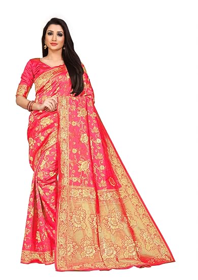 Divaastha Pink Jequard Floral Saree with Blouse Piece (VHF103GAJARI)