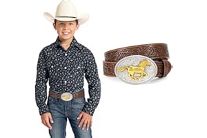 JKEEMI Kids Western Belt for Boys Girls, Embossed Genuine Leather Cowboy Cowgirl Belt for Jeans Pant Dresses Gift