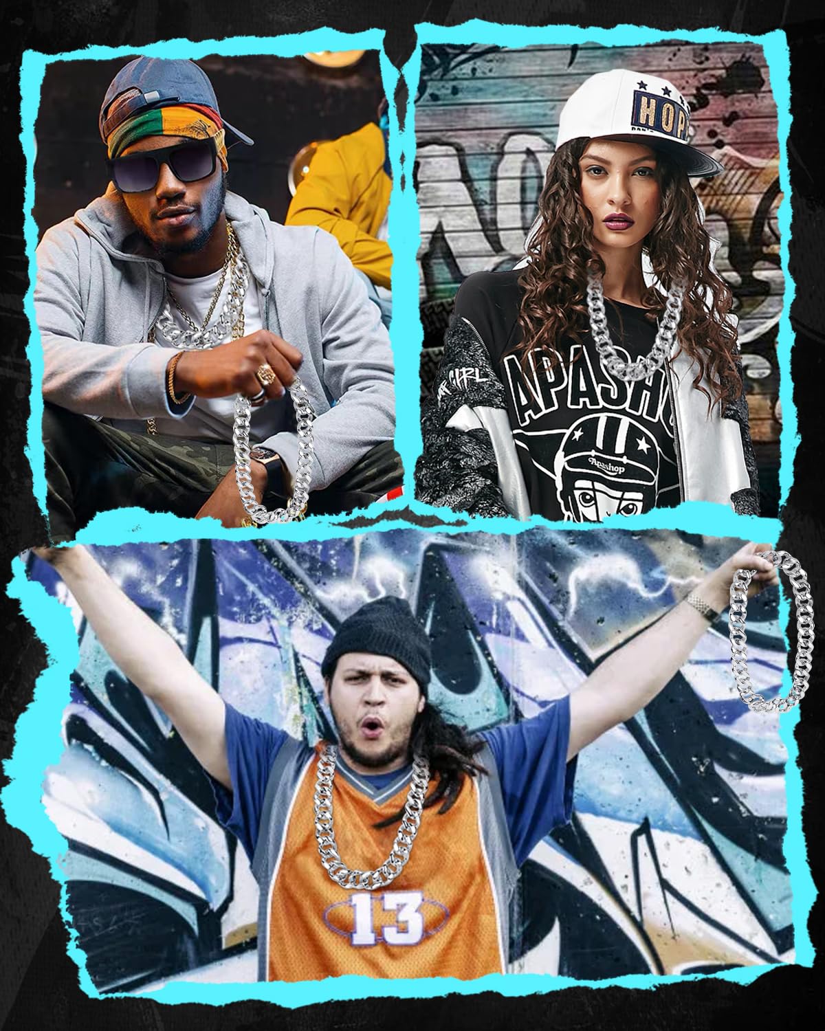 PinCute Men's Chunky Gold Necklace, 32 inches Fake Hip Hop Gold Chain, Plastic Rapper Big Gold Chain 80s 90s Fake Gold Necklace Costume Accessory