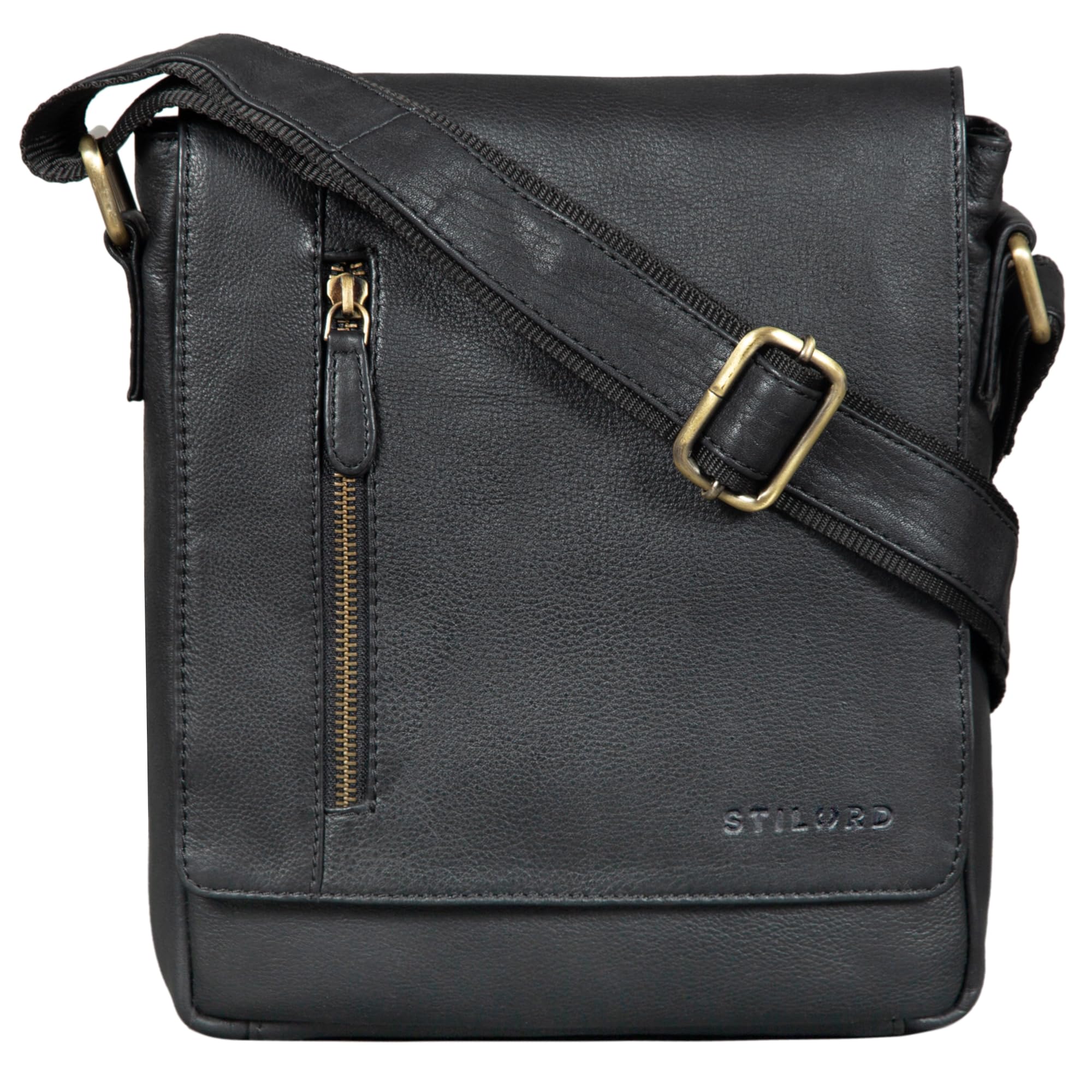 STILORD "Easton" Flap Over Leather Bag Vintage Messenger Bag for 10,1 Inch Tablet Cross Body Shoulder Bag DIN A5 in Genuine Leather Colour:Black