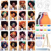 Sherr 140 Pcs 20 Set Pre Drawn Canvas Painting Kit, Elegant Lady | 20 Set with Easel Apron Brushes Palette, Pre Printed Painting Favor for Birthday Party Date Night Sip and Paint Event