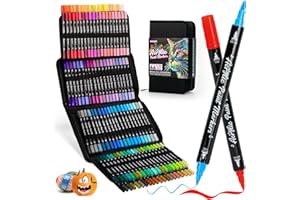 Acrylic Paint Markers,120 Colors Dual Tip Acrylic Paint Pens with Brush and Fine Tips for Rock Painting,Glass,Wood,Ceramic,Ca