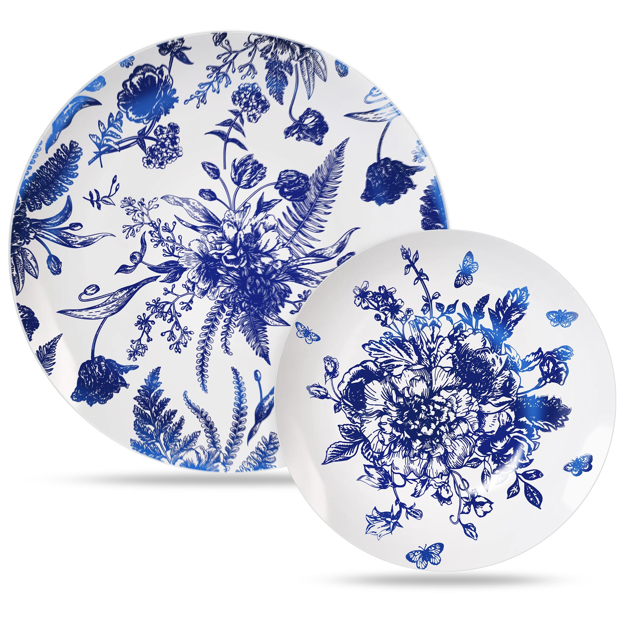 Photo 1 of Kochorie 18 Pieces White & Blue Floral Disposable Plastic Plates, 10.25" and 7.5" Dinner and Dessert Plates Serving Dish Tray Heavy Duty Party Tableware Supplies for Weddings Birthdays