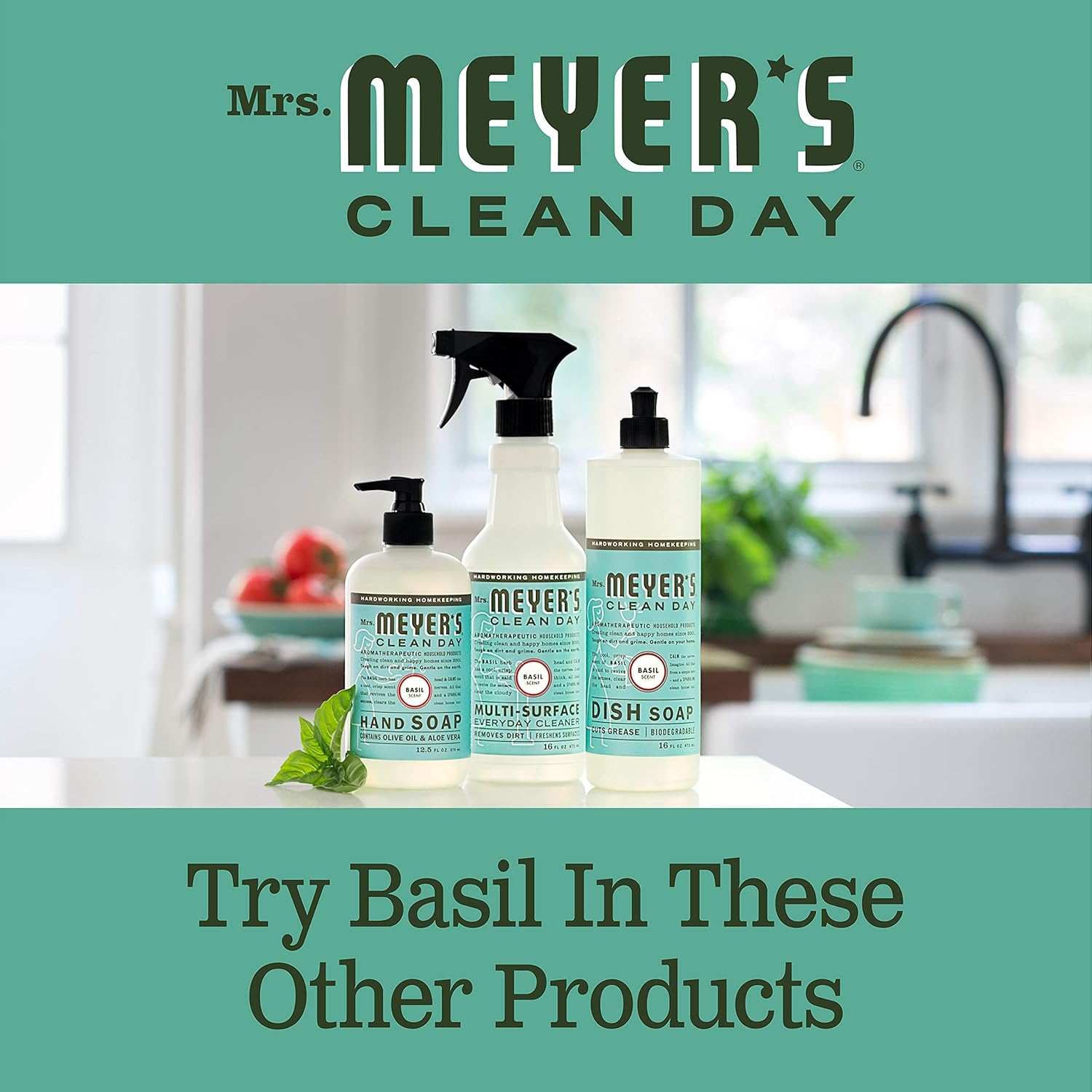 Mrs. Meyer's Clean Day Liquid Hand Soap, Cruelty Free and Biodegradable Hand Wash Made with Essential Oils, Basil Scent, 12.5 oz - Pack of 3: Health & Personal Care