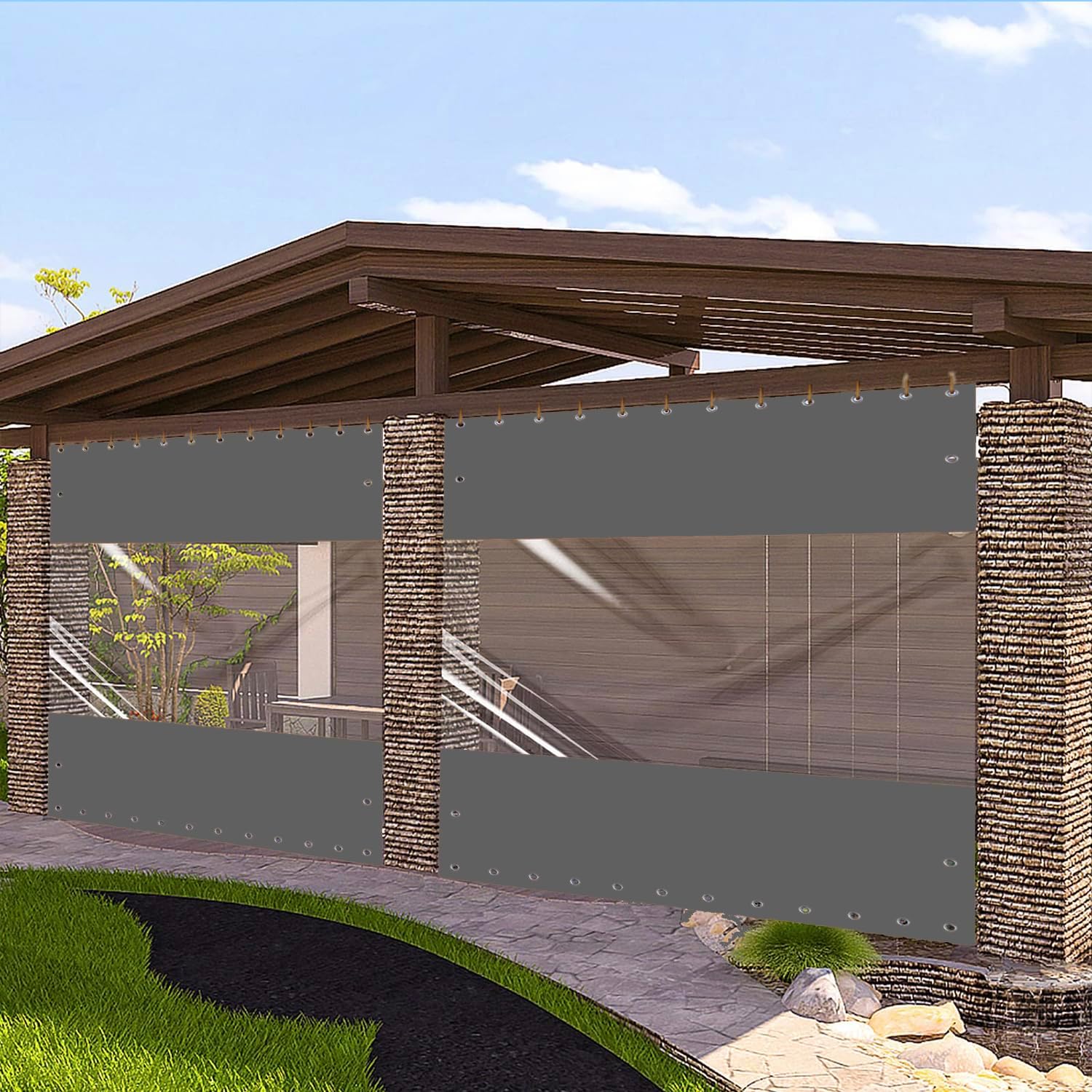 Outdoor Curtains - Ezcasch Custom Outdoor Vinyl Curtain, 20oz Outdoor Clear Panel Curtain, Waterproof&UV-Resistant Outdoor Curtain for Pergola, Porch, Gazebos with Rustproof Grommets