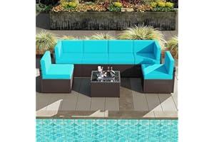 PEACHTREE PRESS INC Kinsunny Peach Tree 7 PCs Outdoor Patio Furniture Sets PE Rattan Wicker Sofa Sectional Furniture Set with 2 Pillows and Tea Table