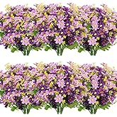Uieke 12 Bundles Artificial Flowers for Outdoors UV Resistant Fake Daisy Mums Flowers No Fade Shrubs Plants Indoor Outside Planter Home Wedding DIY Garden Porch Décor (Purple)