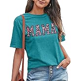 Mama Shirt for Women: Mother's Day Tshirt Embroidered Floral Mom Crewneck Tee Mom Life Tops