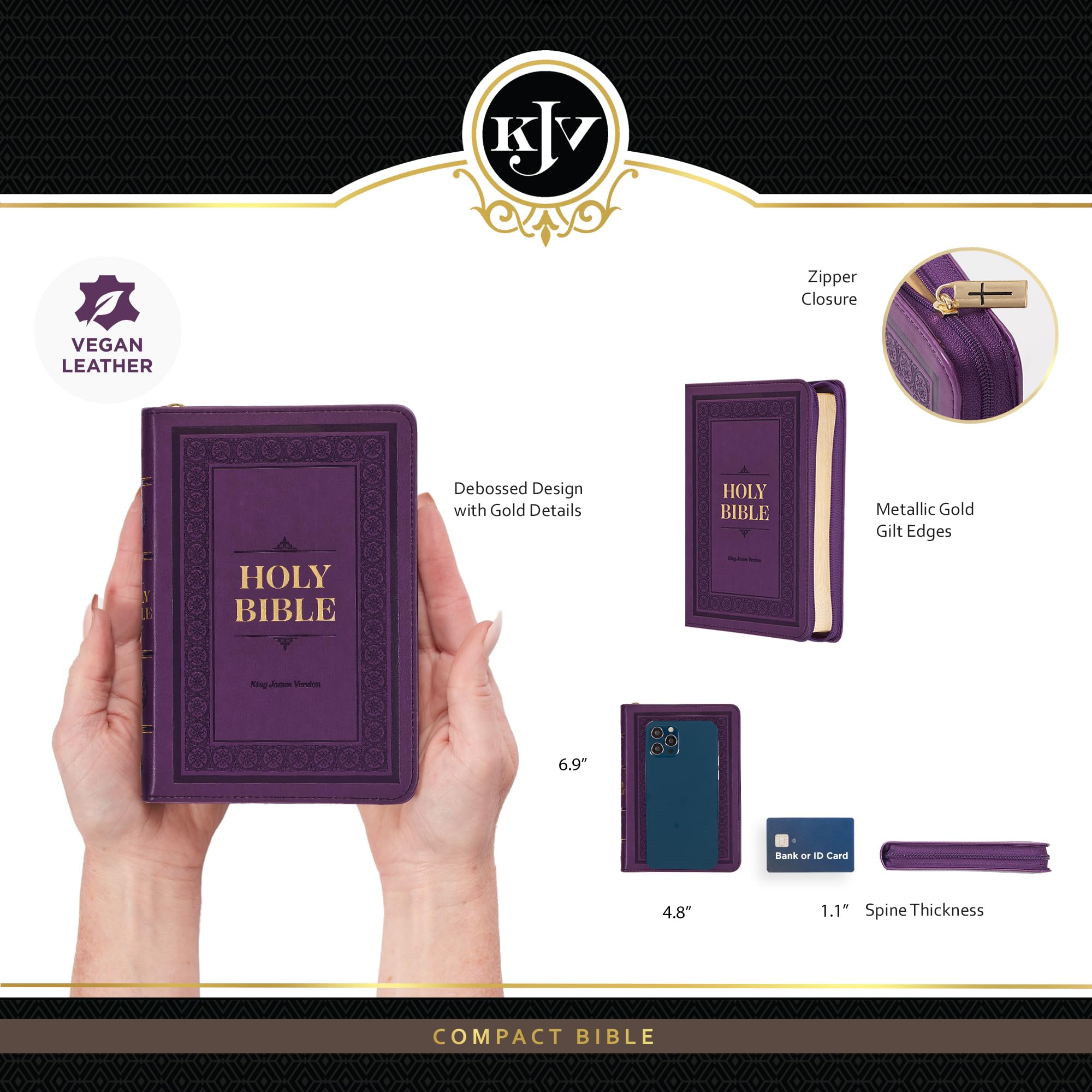 KJV Holy Bible, Compact Faux Leather Red Letter Edition Ribbon Marker, King James Version, Iris Purple, Zipper Closure (KJV Compact Editions)