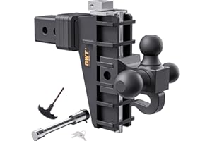 GWTAUTO Adjustable Trailer Hitch with Hook, Tri-Ball (1-7/8" x 2" x 2-5/16") Drop Hitch, Fits 2.5-Inch Receiver, 6 Inch Drop Hitch, 18500 LBS GTW-Class 3 Tow Hitch for Heavy Duty Truck, Black