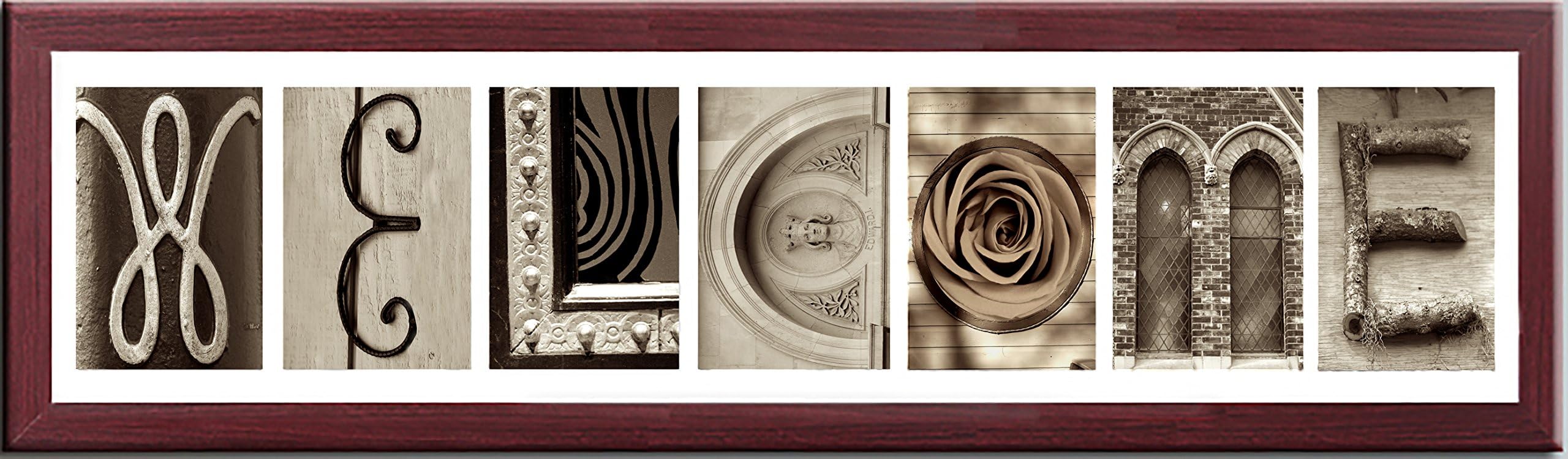 Imagine Letters 7-Opening, White Matted Brown Photo Collage Frame