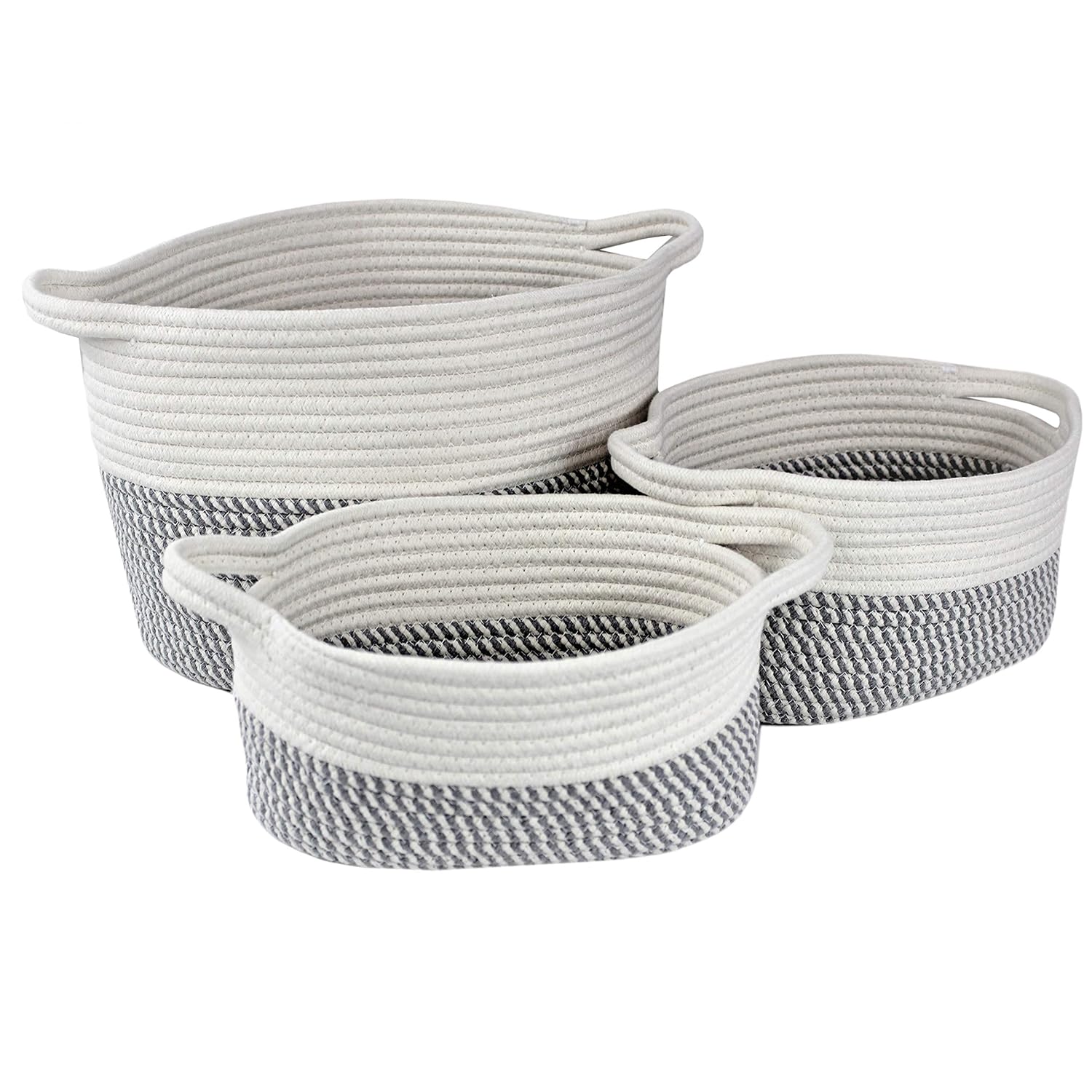 Bins & Things Cotton Rope Basket - Set of 3 Woven Basket - Sturdy Baby Nursery Toy Storage Basket with Handles - Baskets Come in 3 Sizes (S, M, L)