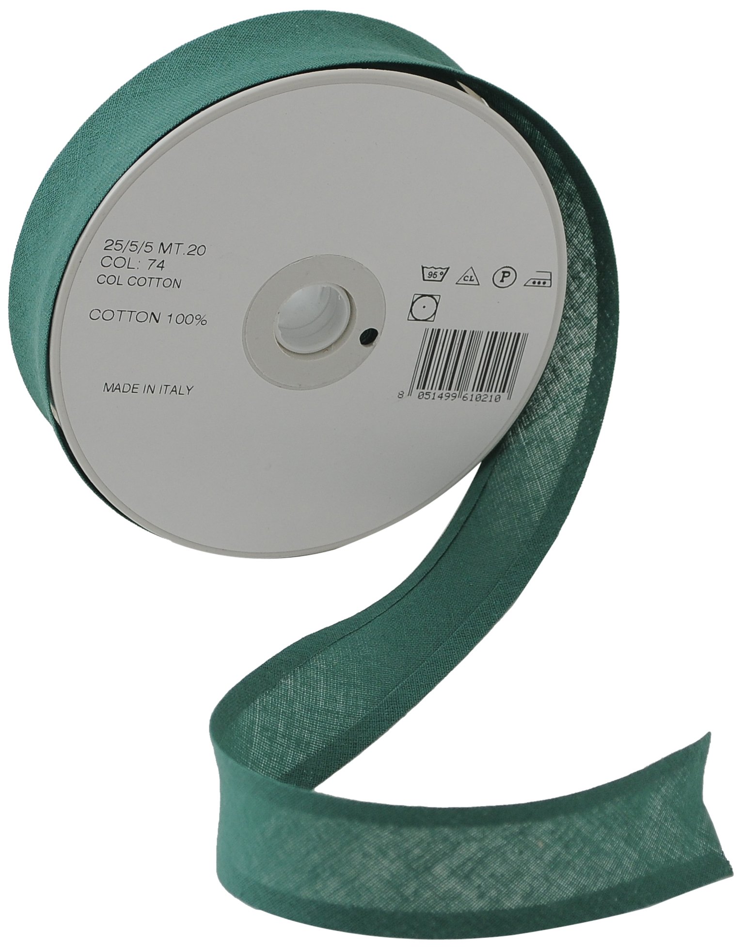 Inastri Trimz 25/5/5 mm Cotton Bias Binding, Bottle Green 74 – Double‑Fold Sewing Tape for Quilting, Dressmaking & DIY Crafts