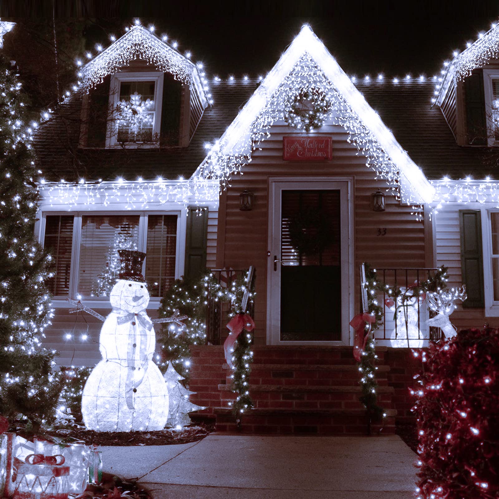 Sumairs Icicle Christmas Lights Outdoor, 17m/55ft 480 LED Icicle Fairy Lights Mains Powered with Memory, Timer, 8 Modes for House, Window, Roof, Garden, Wall, Gazebo, Party Decorations Cool White — image 1