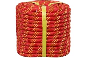 DERZINET Double Braided Climbing Rope - 1/2 Inch x 200 Feet Arborist 48 Strands Braided Polyester Rope for Adults Kids for Tree Climbing and Rappelling, Tire Swing, Hammock (Red/Yellow)