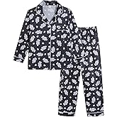 Hupohoi Girls Button Down Long Sleeve Pajama Sets Winter 2PCS Cartoon Sleepwear with Pockets for Teens PJS Size 8 to 16