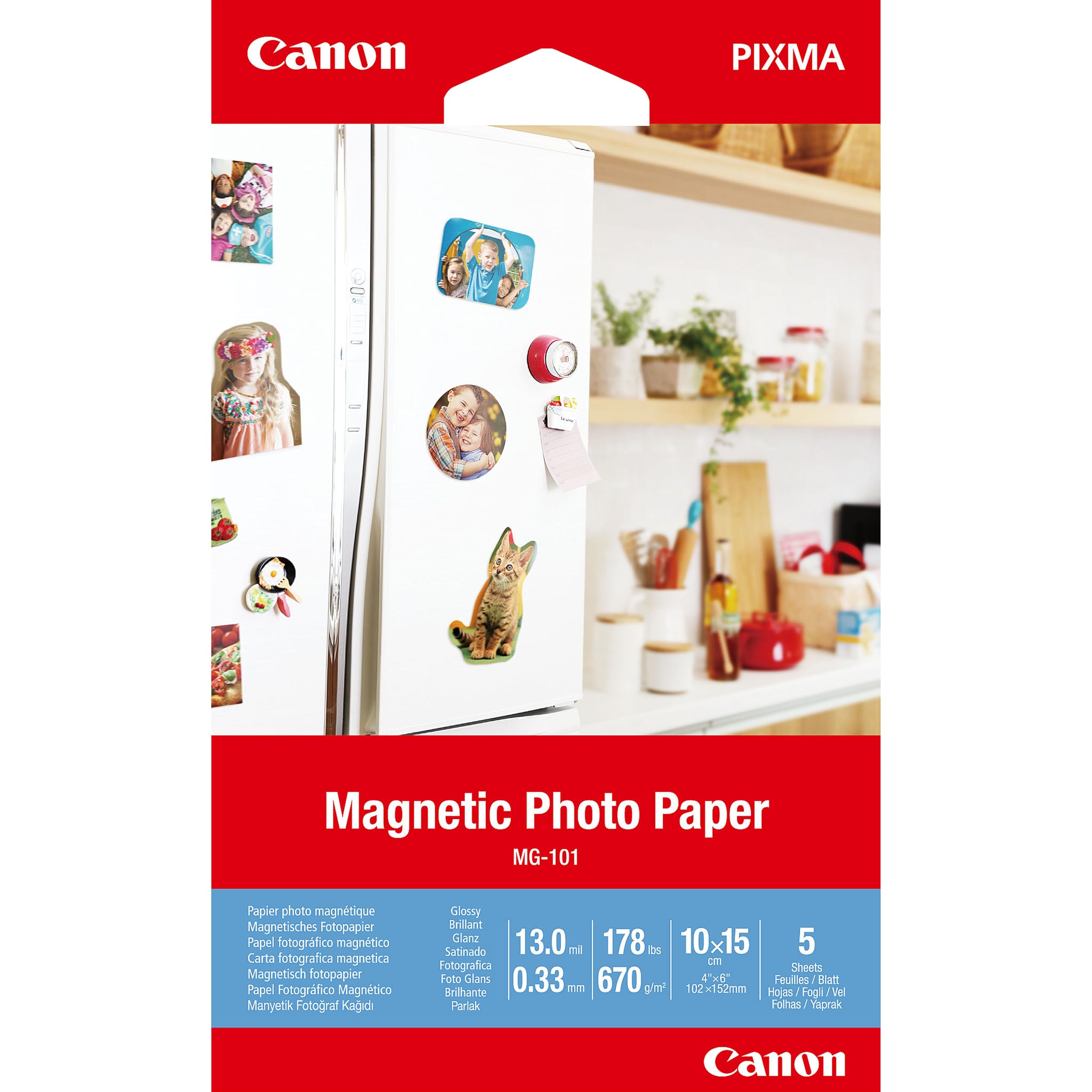 Canon MG-101 Magnetic Photo Paper, 4x6 (5 Sheets) - Suitable for Photo Printing and Other Creative uses - Compatible with Canon PIXMA/MAXIFY Printers